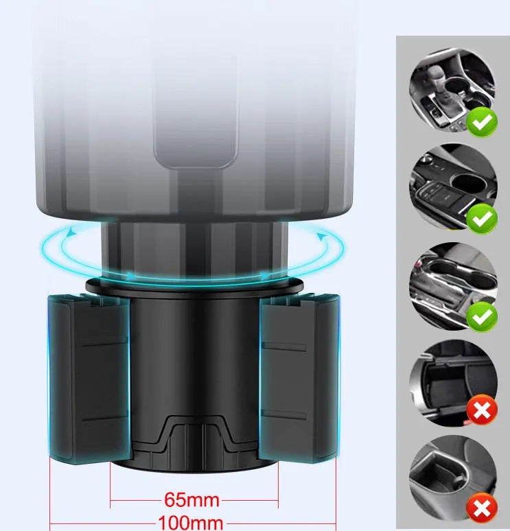 Matte black adjustable car cup holder expander for oversized drink containers