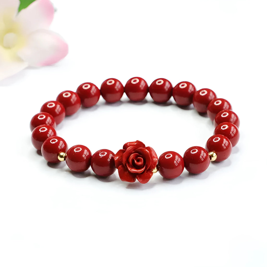 Natural cinnabar purple gold sand rose bracelet 8mm handcrafted stone bead women's national style