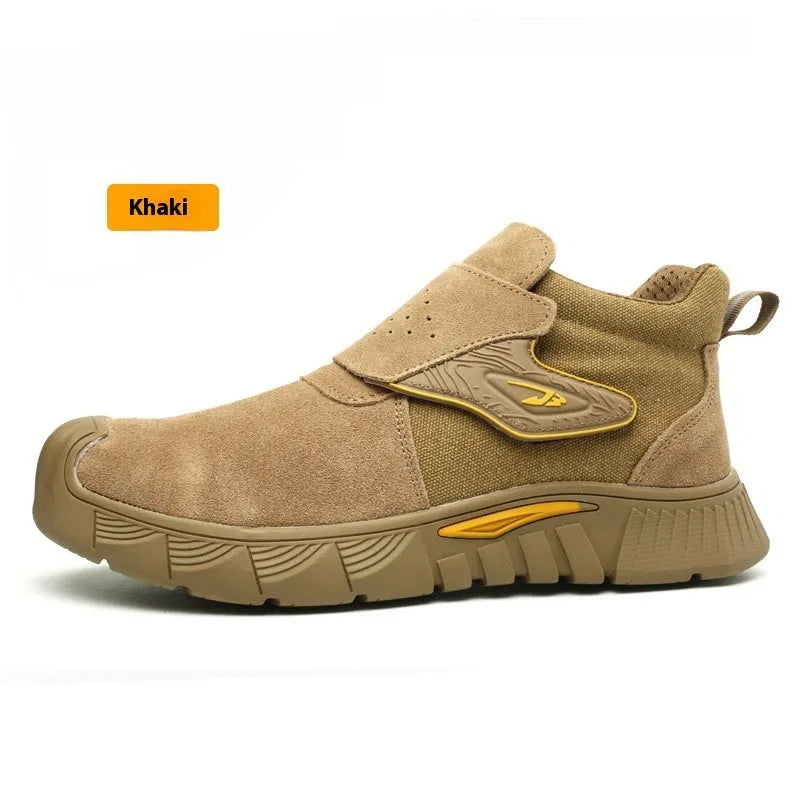 High-top electric welding shoes with steel toe cap and pig super fiber upper, anti-penetration safety footwear