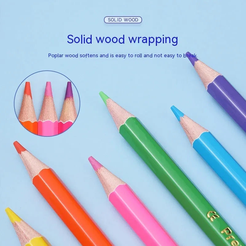 Set of wooden coloured pencils showing double-head lead tips, available in 6 or 12 piece sets.