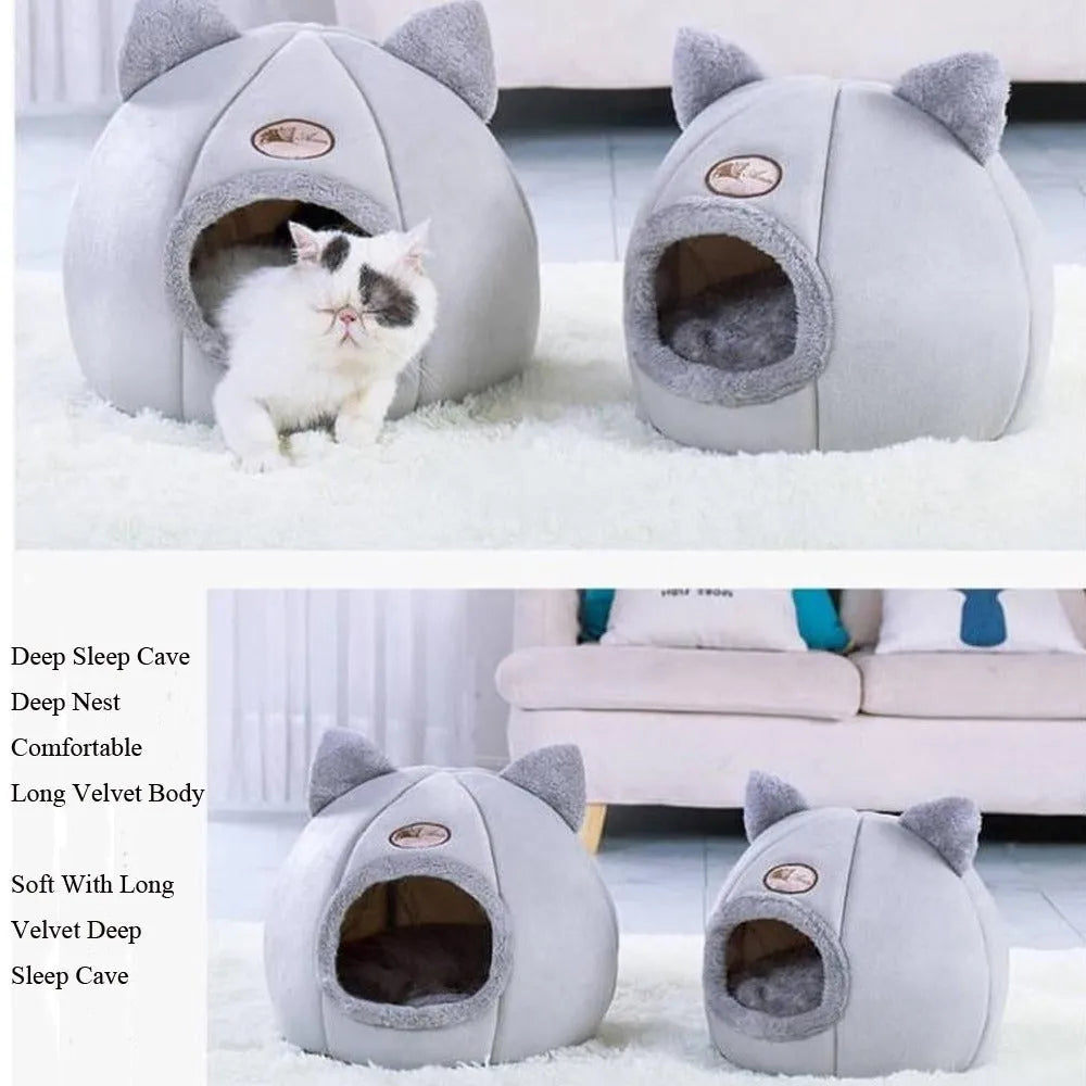 Winter cat nest fully enclosed sofa bed in plush fabric, large size, for indoor use