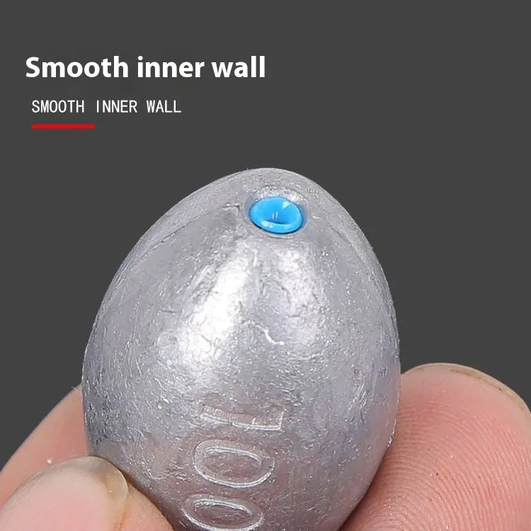 Tongxin scale pattern olive lead fishing sinker in rugby shape, showing weight options from 10g to 150g.