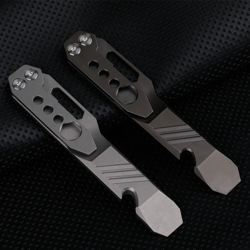 Titanium alloy TC4 multi-function crowbar with pry tip, screwdriver, and bottle opener in stone wash finish