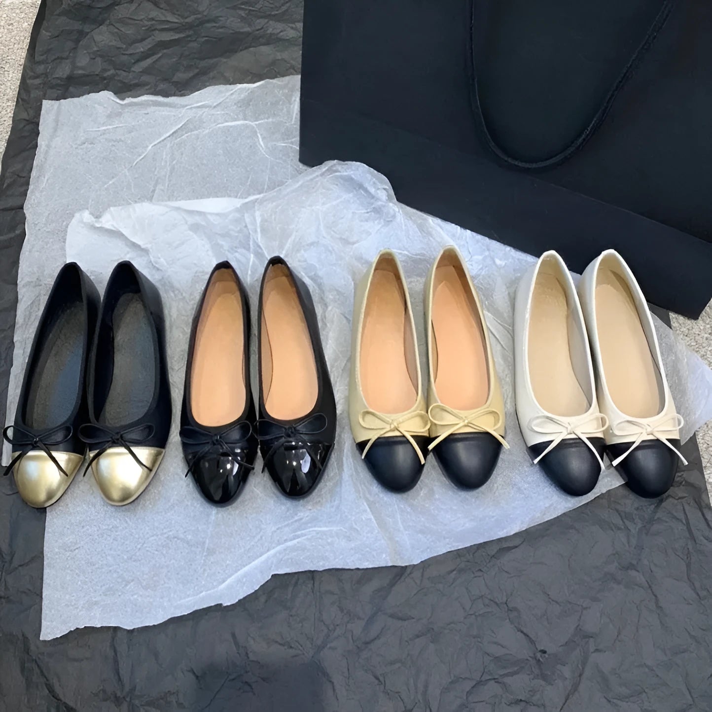 Flat bottom round toe bowknot ballet shoes in apricot with soft rubber sole and low-top upper