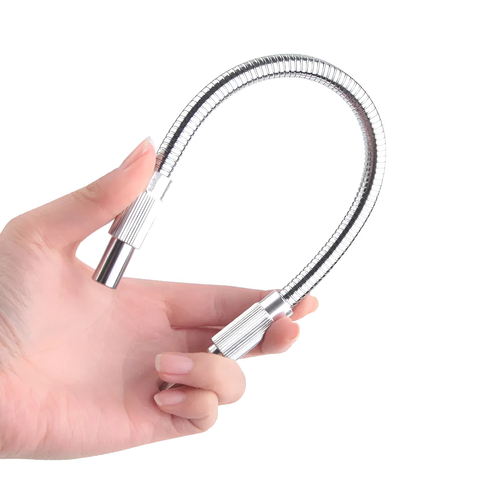 Silver metal flexible shaft extension 6.35mm shank for cordless drill multi-angle grinding, 150mm to 300mm lengths shown