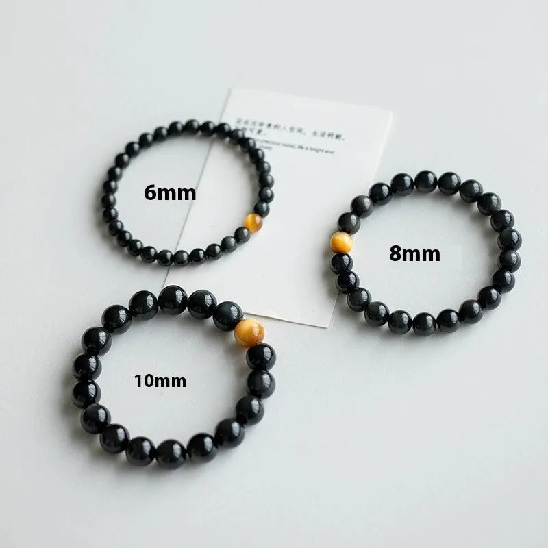 Black natural obsidian stone bracelet geometric beads unisex Korean style