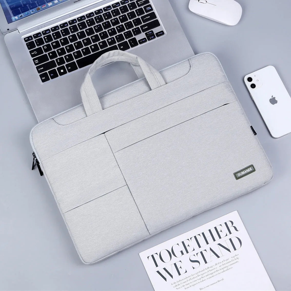 15.6-inch Oxford cloth laptop bag in dark gray with sewing line detail