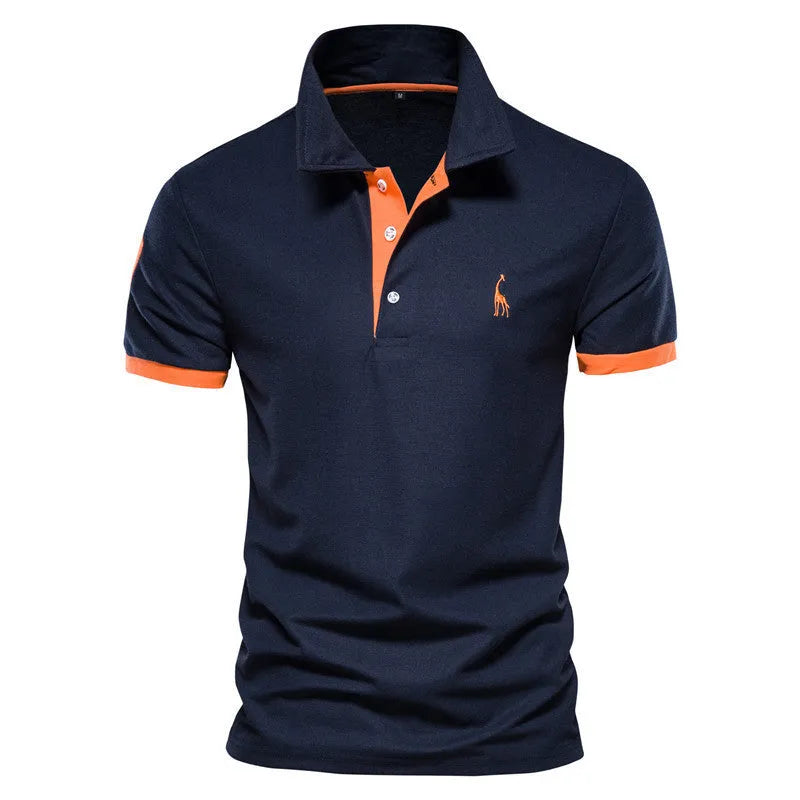 Men's slim fit T-shirt with an embroidered deer design on the chest in a cotton blend fabric.