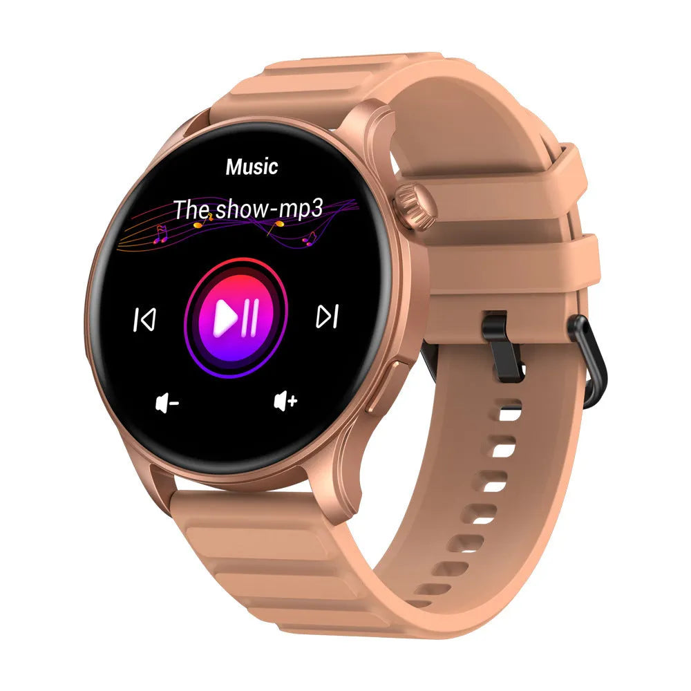 Smart watch with AMOLED display, Bluetooth calling, heart rate and blood oxygen sensors, available in pink gray blue