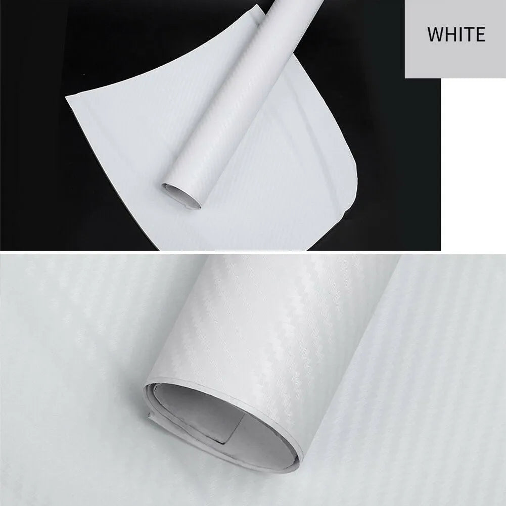 Roll of 3D carbon fibre car sticker measuring 30cm by 127cm in eight colour options