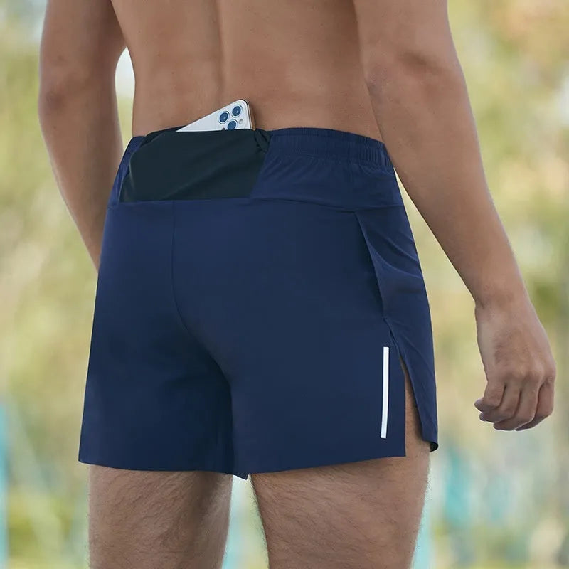 Men's high-waist off-road running shorts in quick-drying nylon-blend fabric available in multiple colours