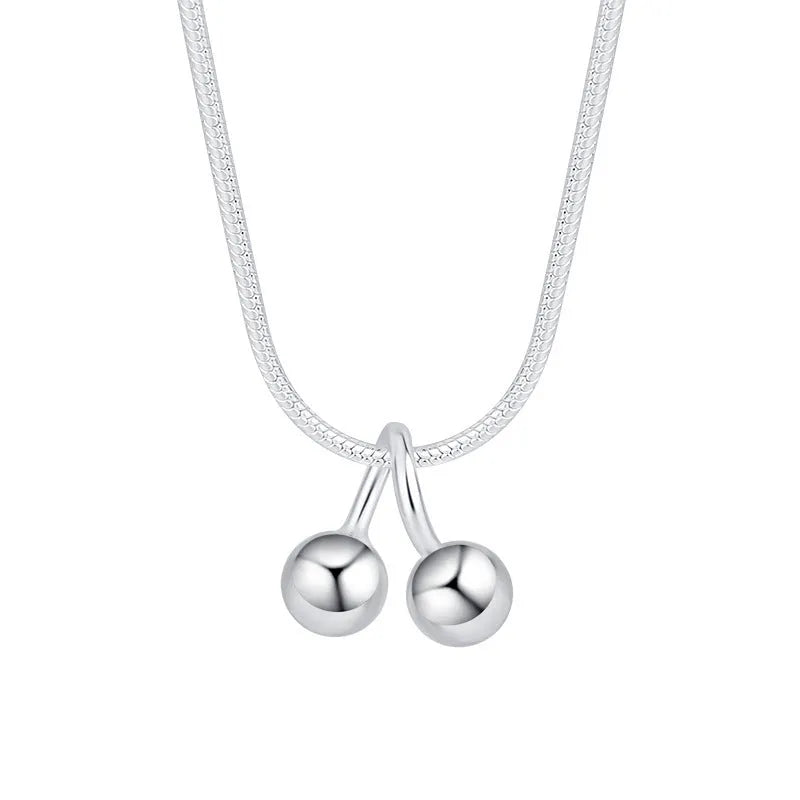 Silver cherry necklace for women with adjustable snake bones chain and 925 silver pendant