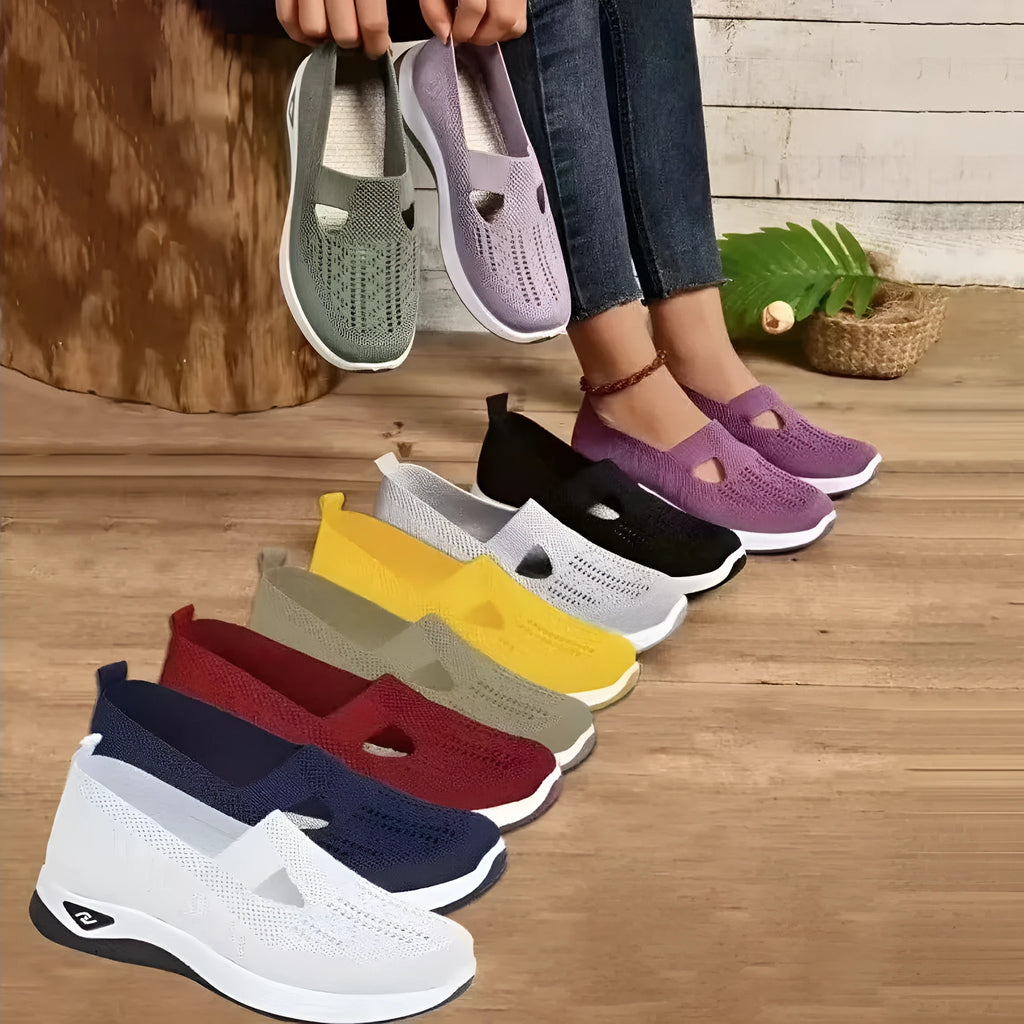 Women's casual mesh shoes with T-strap design in multiple colours
