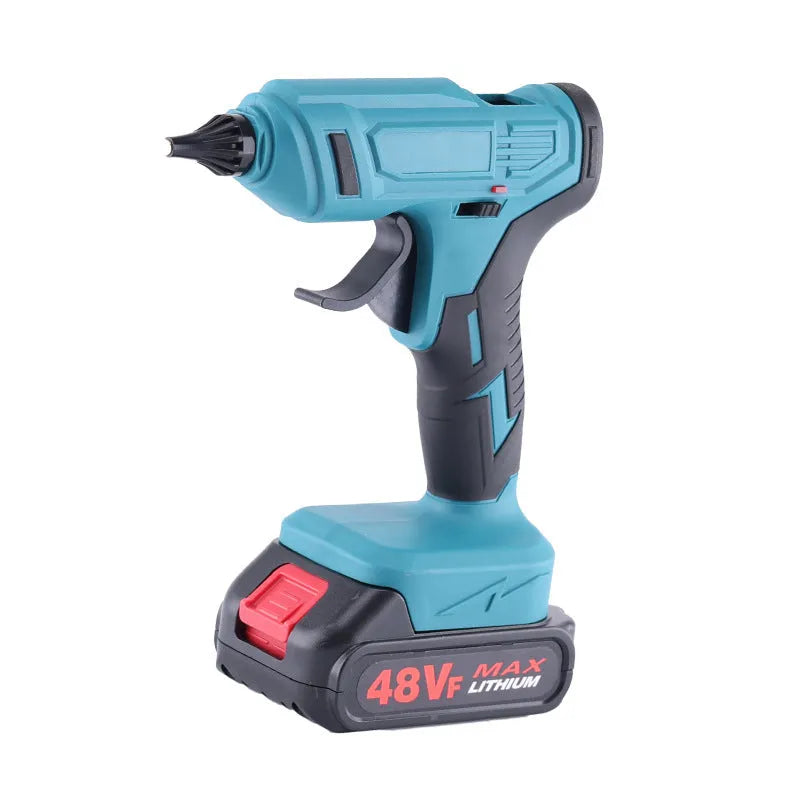 Bare metal rechargeable lithium hot melt glue gun with two batteries and 11mm glue sticks