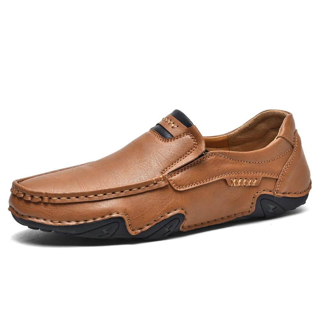 Men's outdoor casual slip-on flat shoes in 2518 Black with microfiber upper and rubber sole