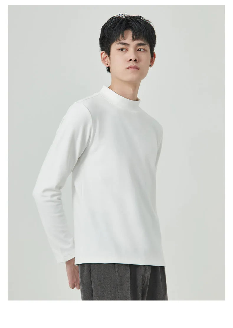 Men's Dralon half-high collar long sleeve solid colour pullover t-shirt autumn winter