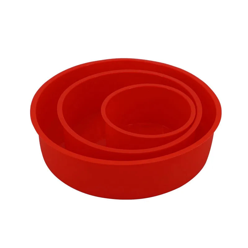 Round red silicone cake mould 8 inch 20cm diameter on baking tray