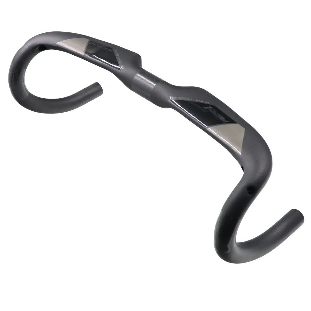 Wei Bike matt carbon fibre road bike drop handlebar, bent shape, black finish, on white background