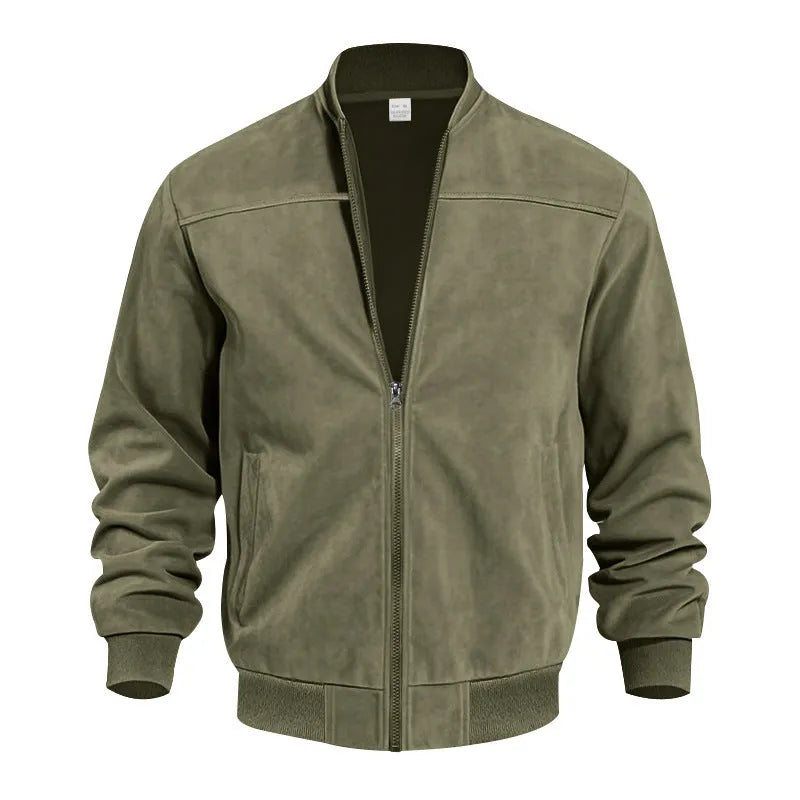 Men's plus size suede zip-front jacket in polyester fabric with cotton lining