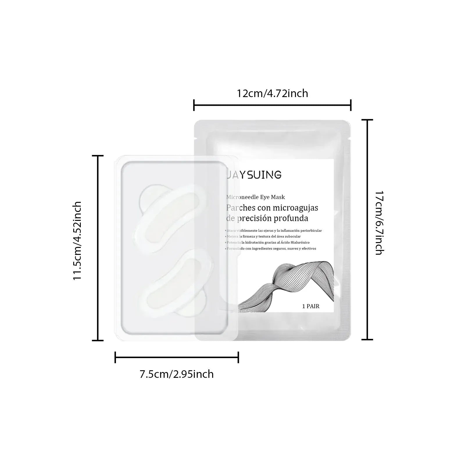 Micro needle eye mask patch single pair with hyaluronic acid and Centella asiatica extract for dark circles