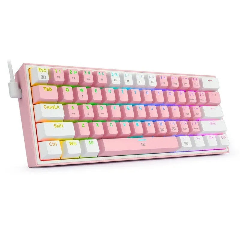 K617 RGB backlit mechanical keyboard with dual-colour keycaps in white and pink.