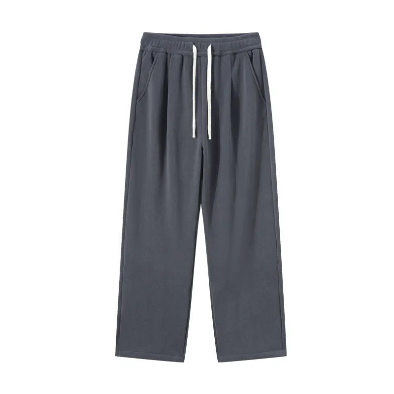 Men's apricot coloured double-sided polar fleece loose-fit sports trousers with a drawstring waist