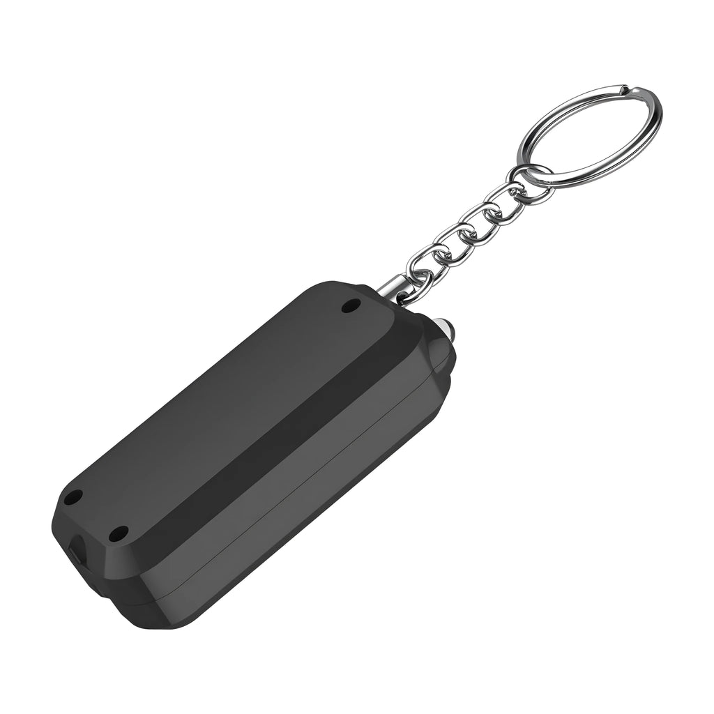 ZQ-202 personal safety alarm in pink, showing compact size and keychain attachment.