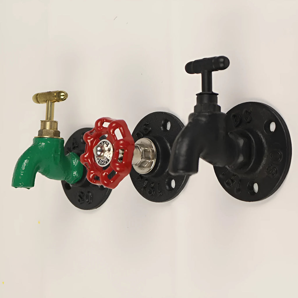 Water pipe style wall mounted towel hook in polished metal with industrial design