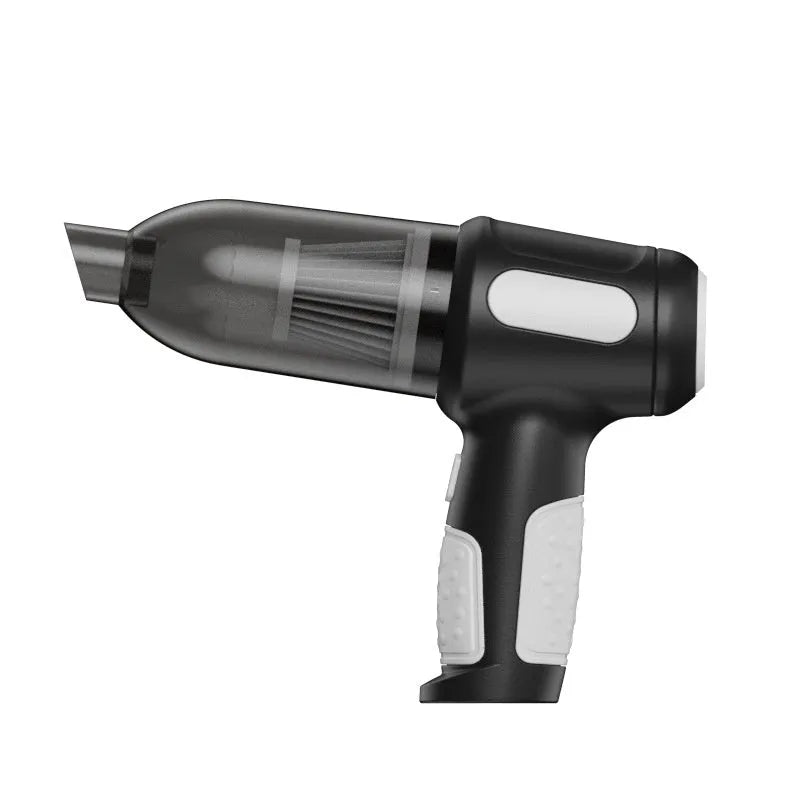 Car wireless handheld vacuum cleaner with 6KPa suction, 4000mAh rechargeable battery, Type-C port, and accessories on a black background