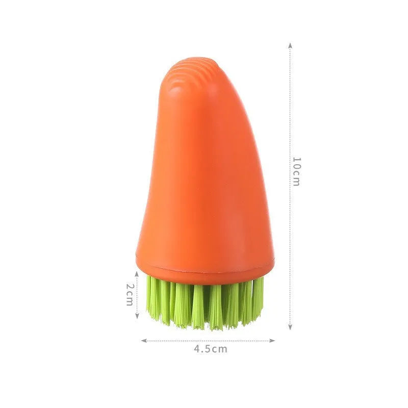 Multifunctional carrot brush with nylon bristles in white and orange for kitchen cleaning