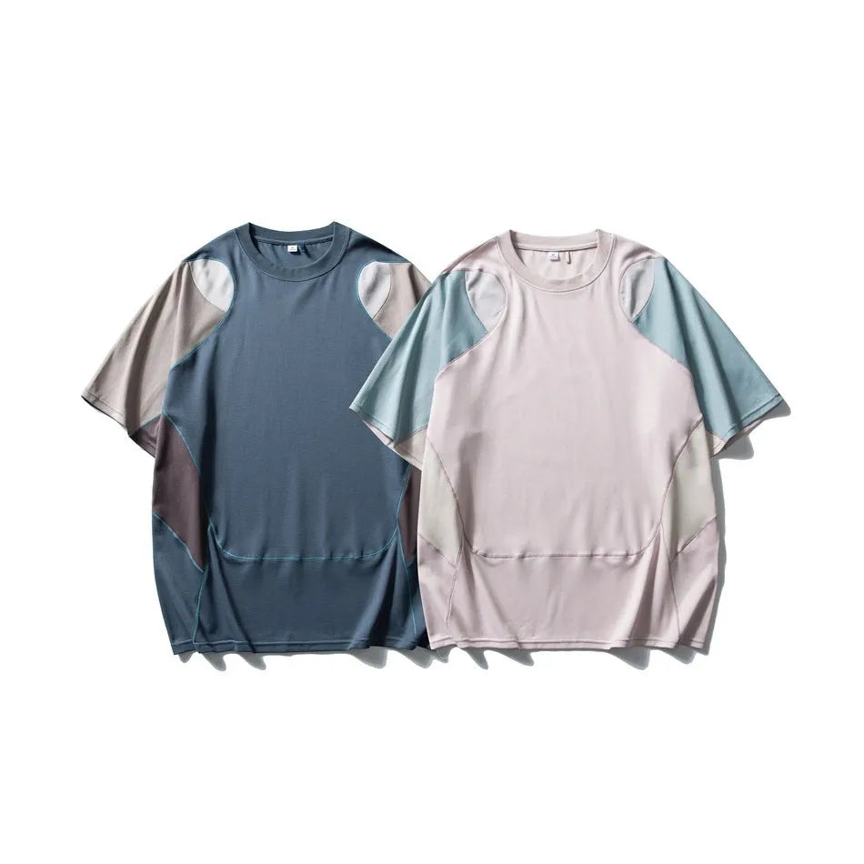 Men's loose fit patchwork sports t-shirt in cotton blend with raglan short sleeves