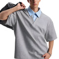 Men's niche design fake two-piece short sleeve T-shirt in black with stitching detail, loose fit