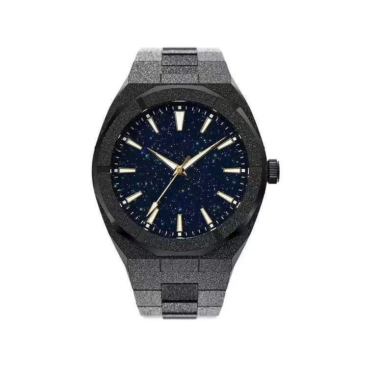 Men's stainless steel business watch with frosted case and luminous markers in black, gold or silver