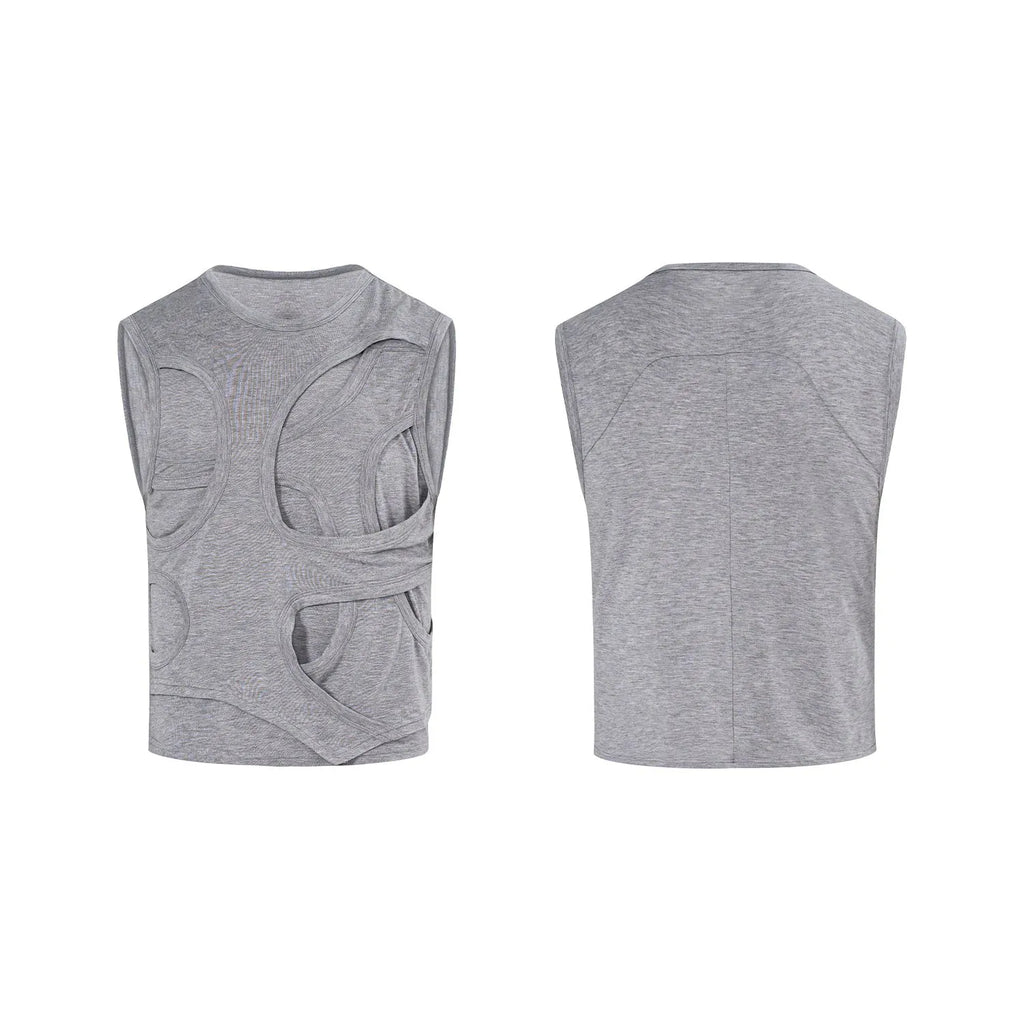 Man's solid black Lyocell sleeveless vest tank top with round neck collar