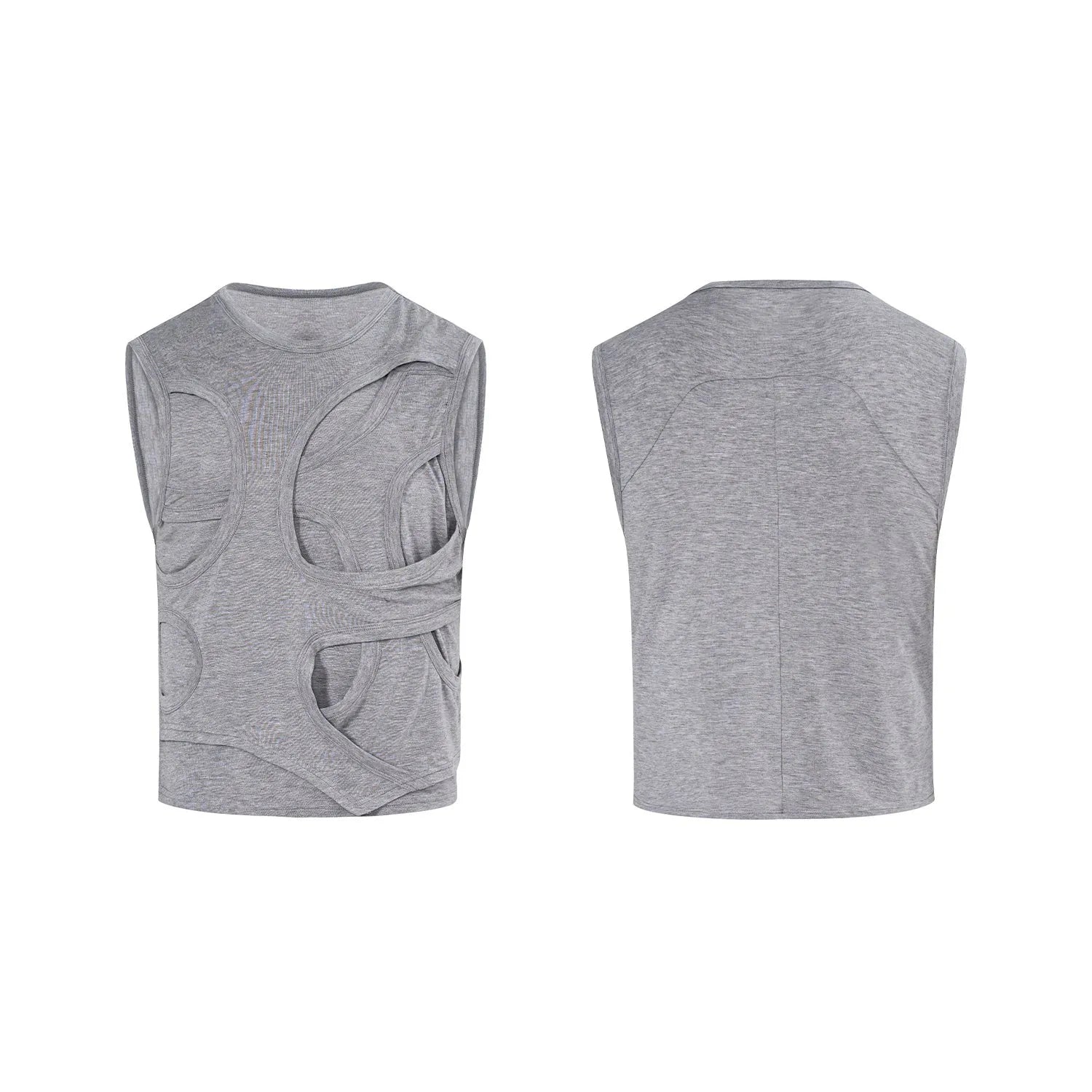 Man's solid black Lyocell sleeveless vest tank top with round neck collar