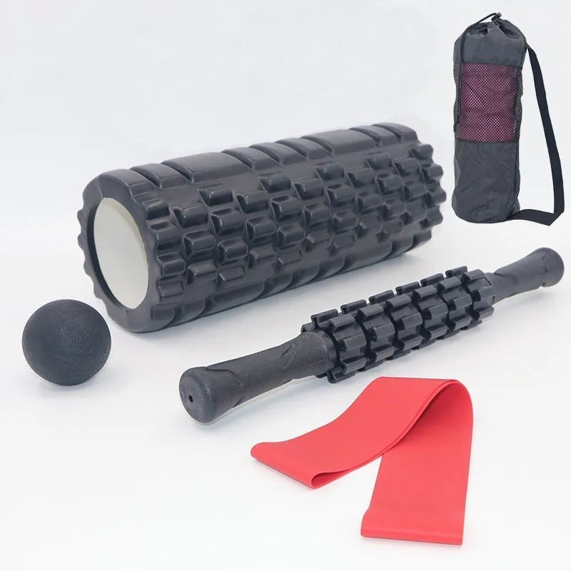 33cm black fitness foam roller with six-piece construction for muscle massage