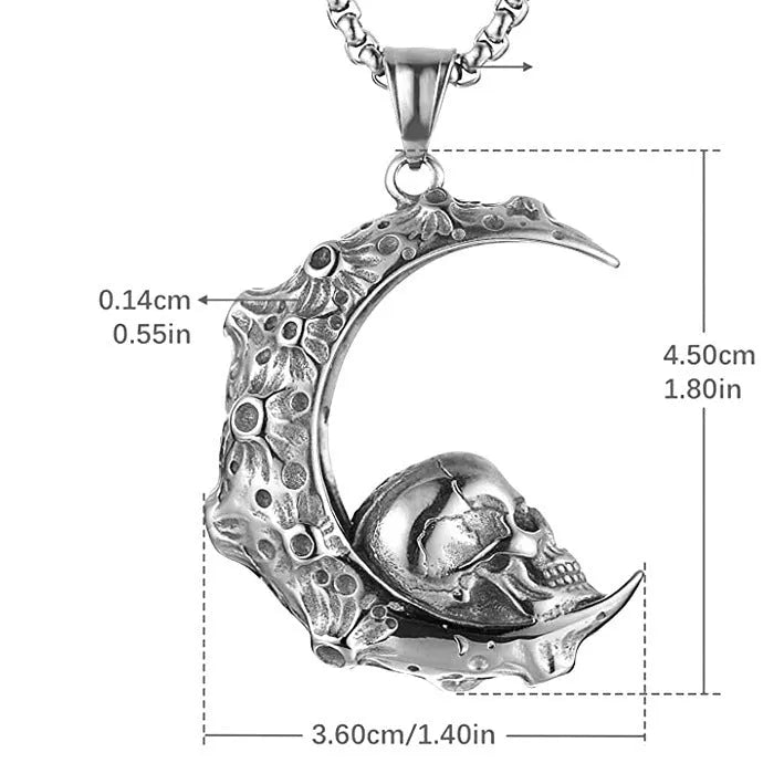 Men's silver skull necklace with alloy pendant on stainless steel chain, 32cm length