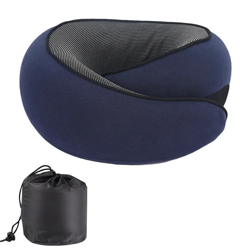 U-shaped memory foam travel neck pillow with storage bag in dark grey colour