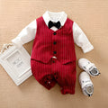 Wine red cotton baby boy romper with long sleeves for autumn wear