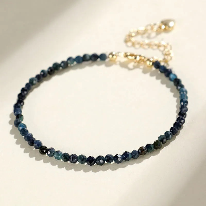 Blue tourmaline spacer bead bracelet with 3mm cut gemstones for women