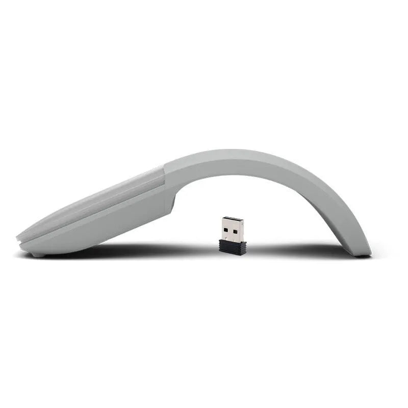 Folding wireless touch mouse shown in black colour with Bluetooth connectivity