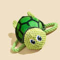 Grey, green, and orange turtle-shaped knotted cotton dog chew toy for small medium dogs.