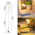 USB rechargeable folding night light with warm white tungsten bulb, shown in open and closed positions.
