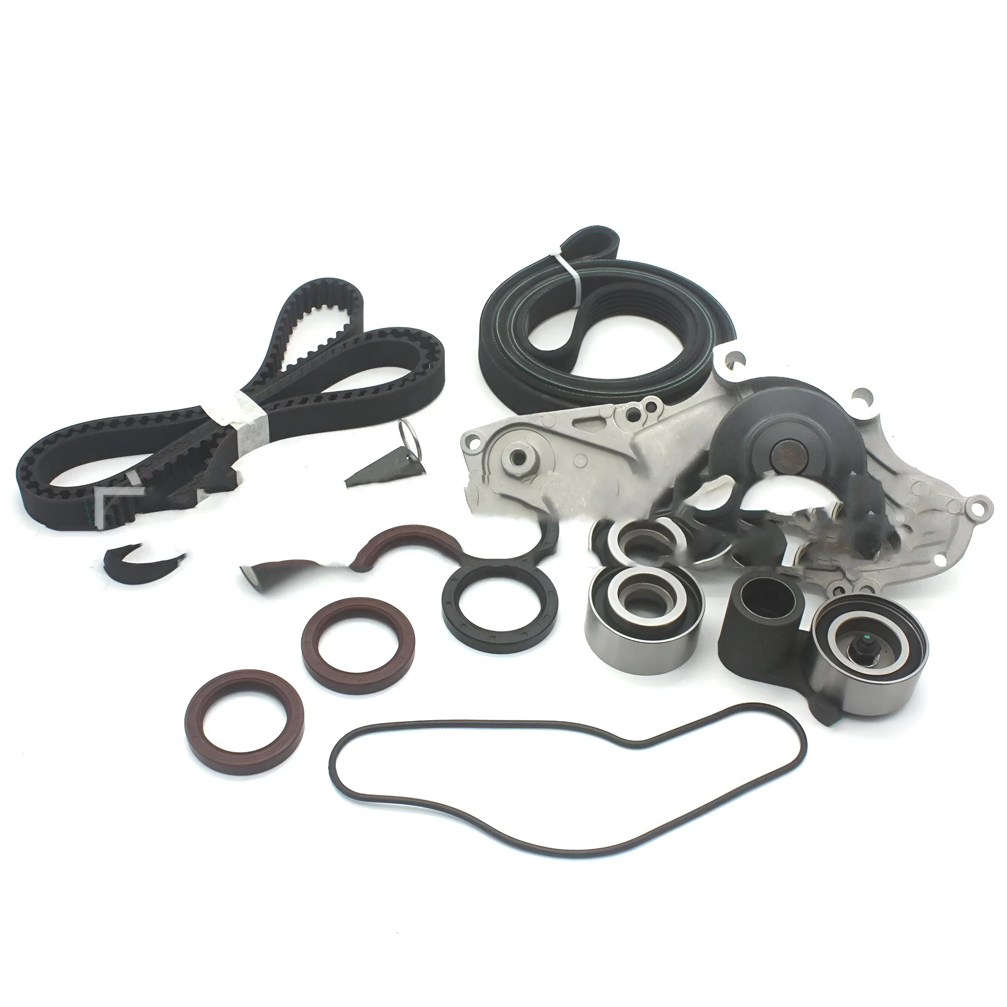 Metal belt and water pump assembly components measuring 28x18x16 cm