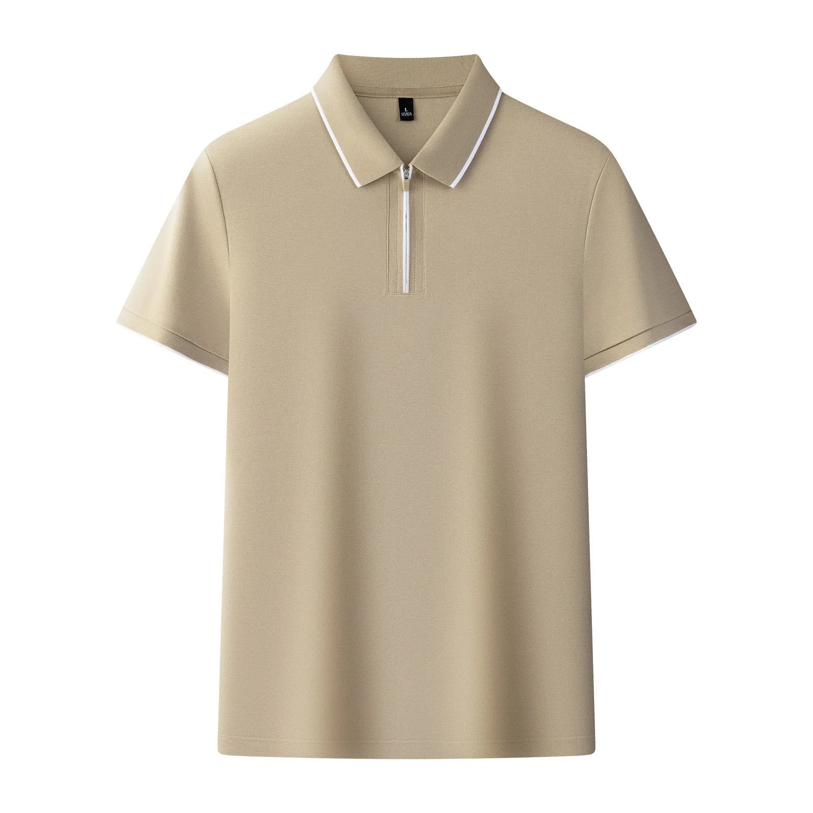 Men's long-staple cotton polo shirt with zipper front in white, regular fit, short sleeves
