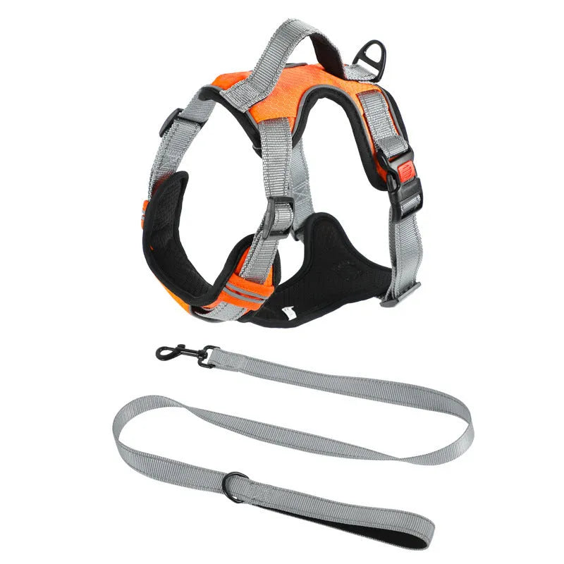 Adjustable dog harness with chest strap and detachable hand holding rope in multiple colours