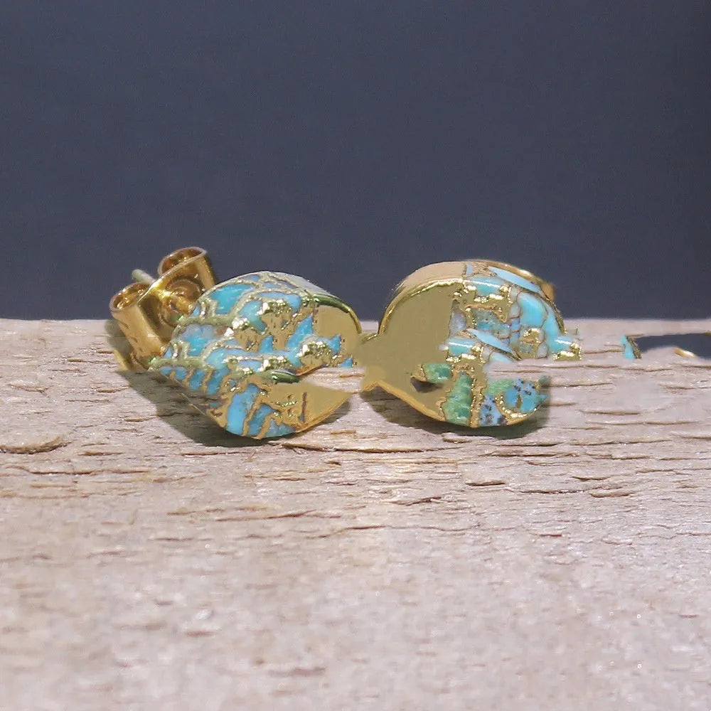 Natural stone bohemian stud earrings, handmade irregular shape, colour ER1031, unisex simple style