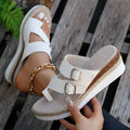 White woven patent leather wedge sandals with finger fit design and peep toe