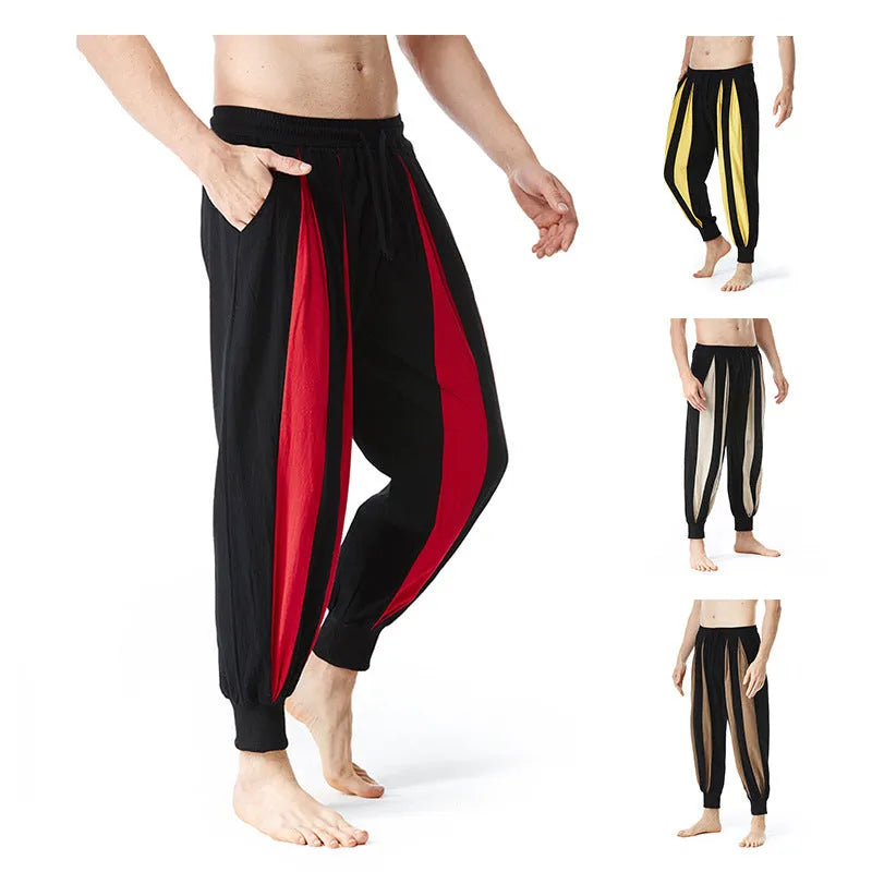 Men's straight-leg casual trousers in brown, khaki, red, or yellow for spring wear.