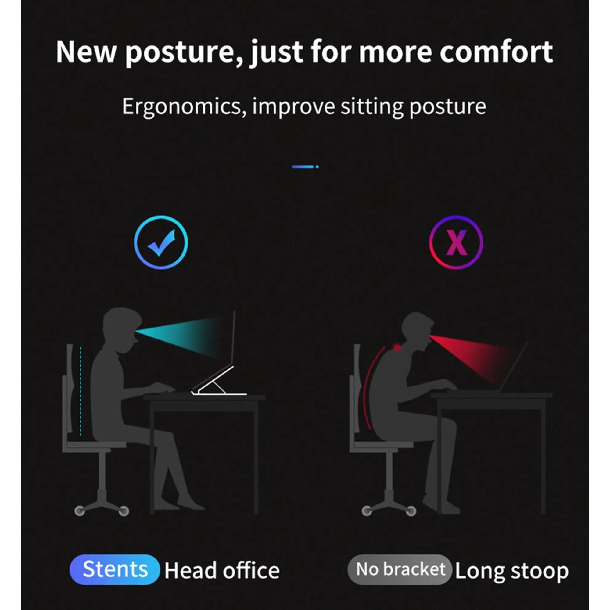 Adjustable non-slip laptop cooling stand in black with six height gears, folded flat on a desk